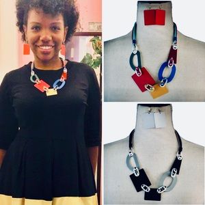 Metal Chain Link Necklace Set